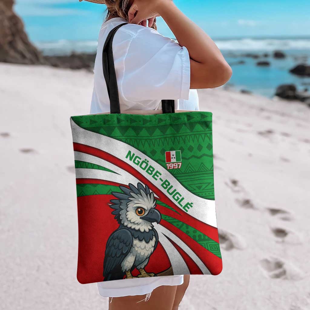 Indigenous Regions of Panama Ngabe-Bugle Tote Bag with Harpy Eagle Graphic and Green Red Tribal Pattern 1997 - Wonder Print Shop