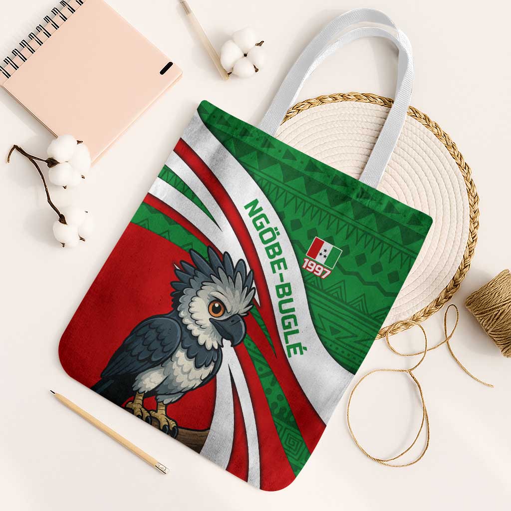 Indigenous Regions of Panama Ngabe-Bugle Tote Bag with Harpy Eagle Graphic and Green Red Tribal Pattern 1997 - Wonder Print Shop