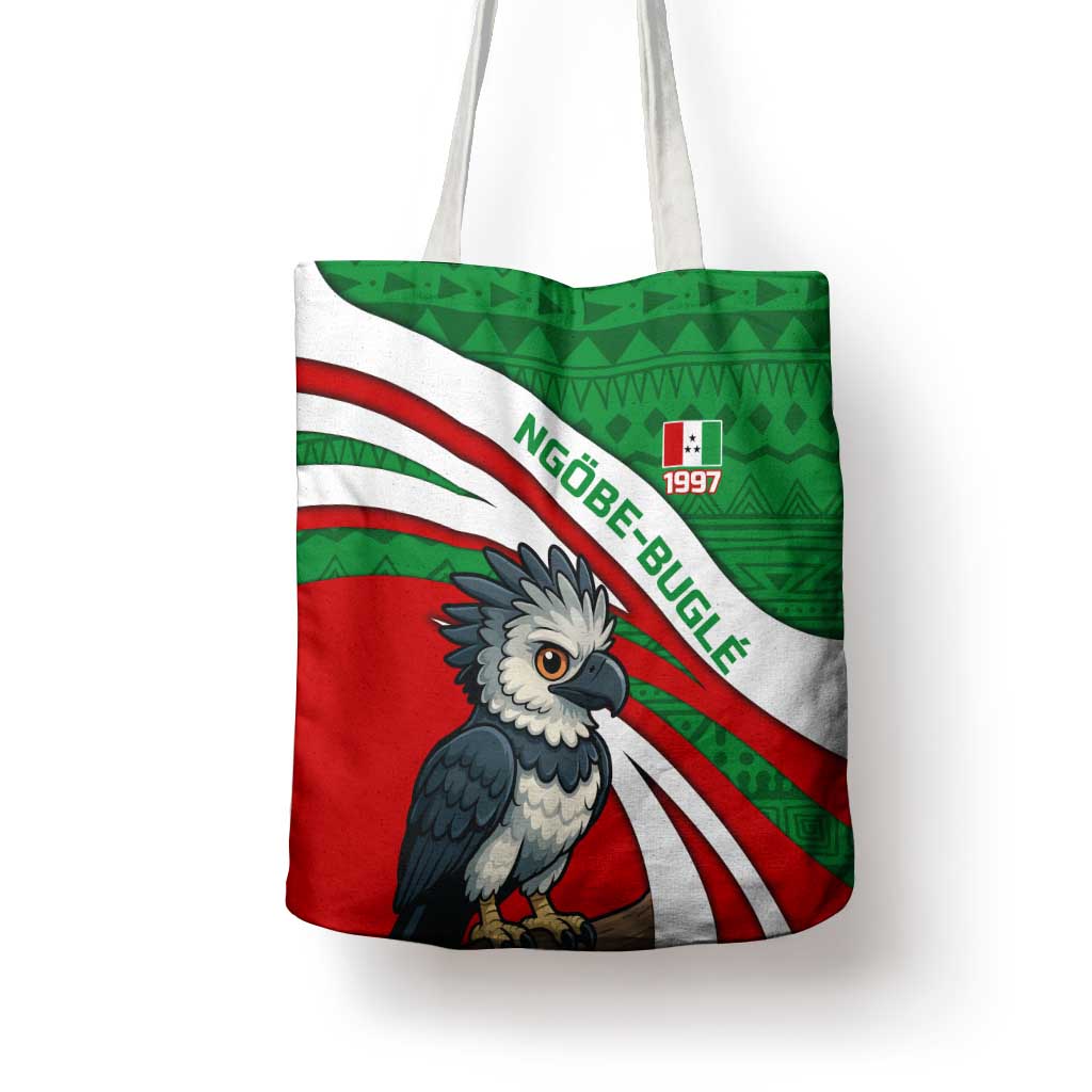 Indigenous Regions of Panama Ngabe-Bugle Tote Bag with Harpy Eagle Graphic and Green Red Tribal Pattern 1997 - Wonder Print Shop