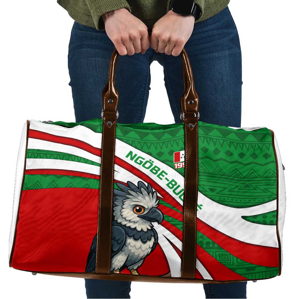 Indigenous Regions of Panama Ngabe-Bugle Travel Bag with Harpy Eagle Graphic and Green Red Tribal Pattern 1997 - Wonder Print Shop