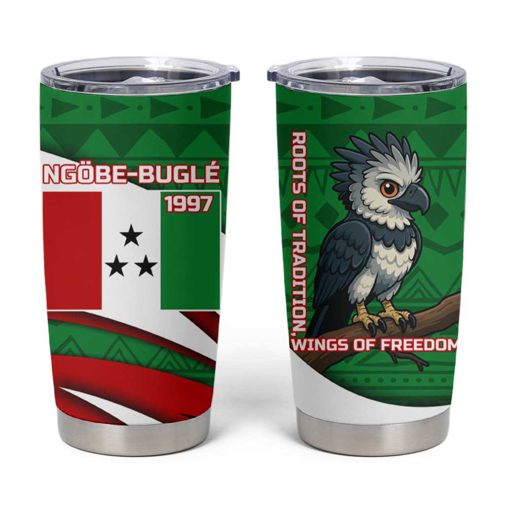 Indigenous Regions of Panama Ngabe-Bugle Tumbler Cup with Harpy Eagle Graphic and Green Red Tribal Pattern 1997 - Wonder Print Shop
