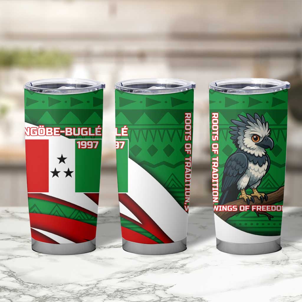 Indigenous Regions of Panama Ngabe-Bugle Tumbler Cup with Harpy Eagle Graphic and Green Red Tribal Pattern 1997 - Wonder Print Shop