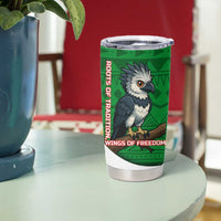 Indigenous Regions of Panama Ngabe-Bugle Tumbler Cup with Harpy Eagle Graphic and Green Red Tribal Pattern 1997 - Wonder Print Shop