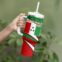 Indigenous Regions of Panama Ngabe-Bugle Tumbler With Handle with Harpy Eagle Graphic and Green Red Tribal Pattern 1997 - Wonder Print Shop