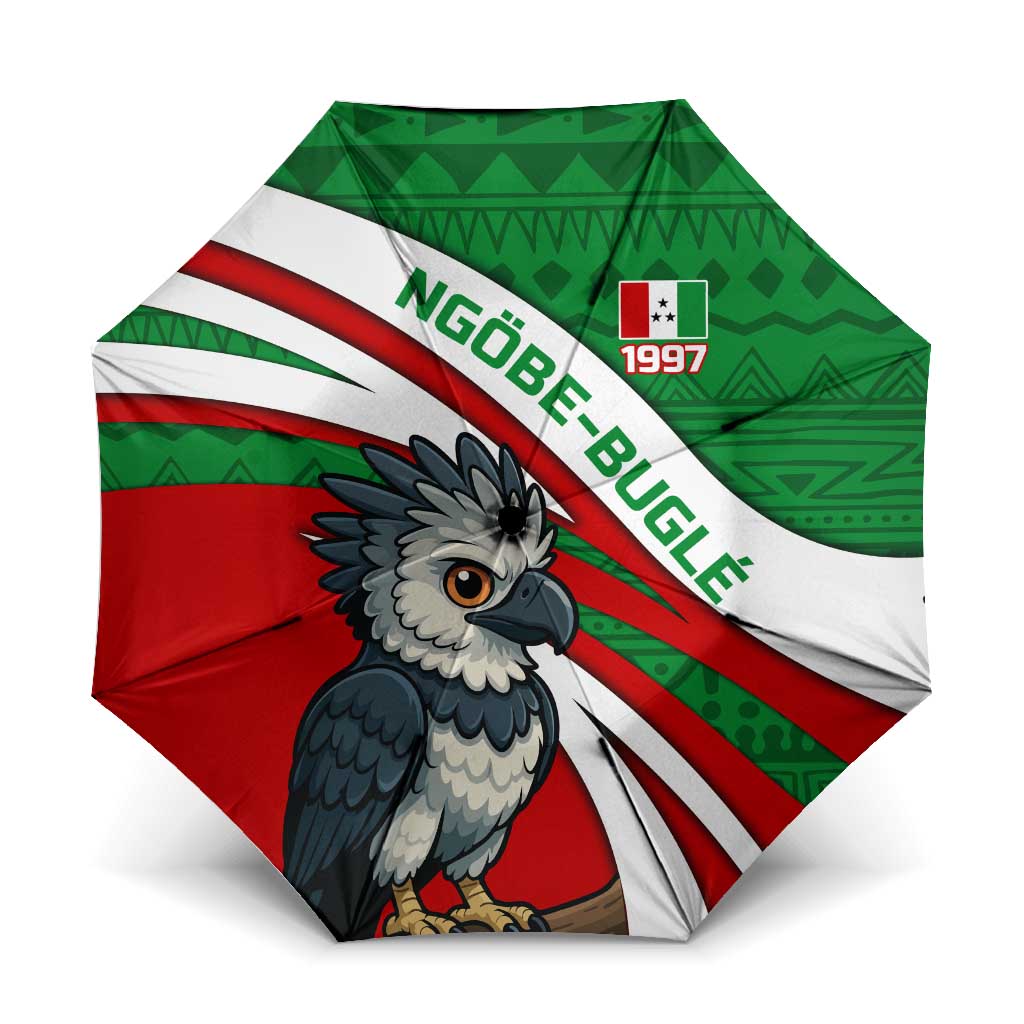 Indigenous Regions of Panama Ngabe-Bugle Umbrella with Harpy Eagle Graphic and Green Red Tribal Pattern 1997 - Wonder Print Shop