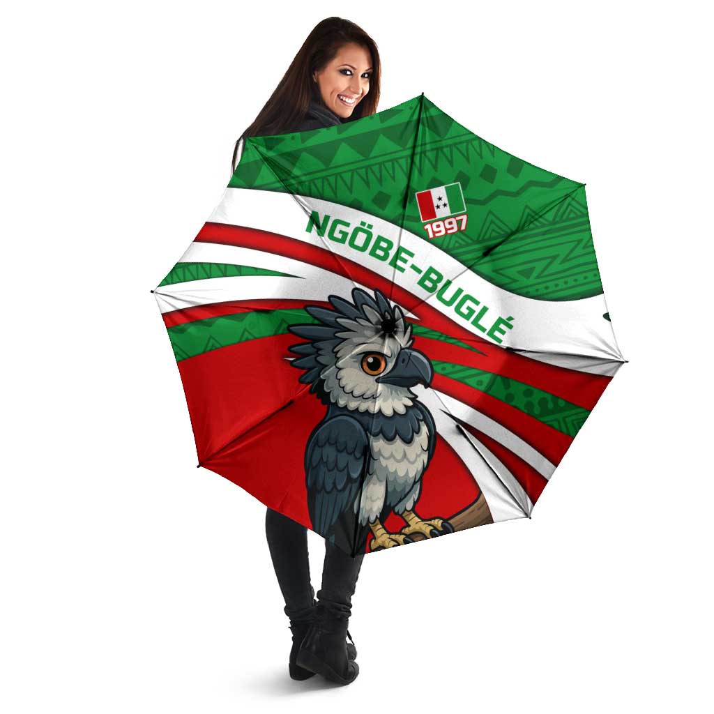 Indigenous Regions of Panama Ngabe-Bugle Umbrella with Harpy Eagle Graphic and Green Red Tribal Pattern 1997 - Wonder Print Shop