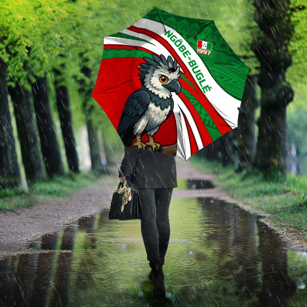 Indigenous Regions of Panama Ngabe-Bugle Umbrella with Harpy Eagle Graphic and Green Red Tribal Pattern 1997 - Wonder Print Shop