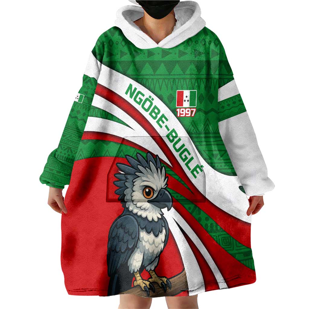 Indigenous Regions of Panama Ngabe-Bugle Wearable Blanket Hoodie with Harpy Eagle Graphic and Green Red Tribal Pattern 1997 - Wonder Print Shop