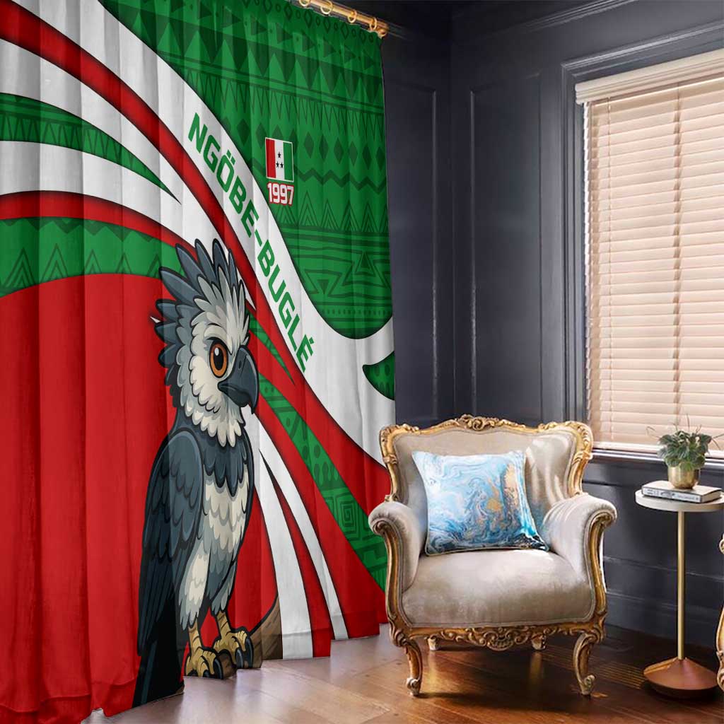 Indigenous Regions of Panama Ngabe-Bugle Window Curtain with Harpy Eagle Graphic and Green Red Tribal Pattern 1997 - Wonder Print Shop