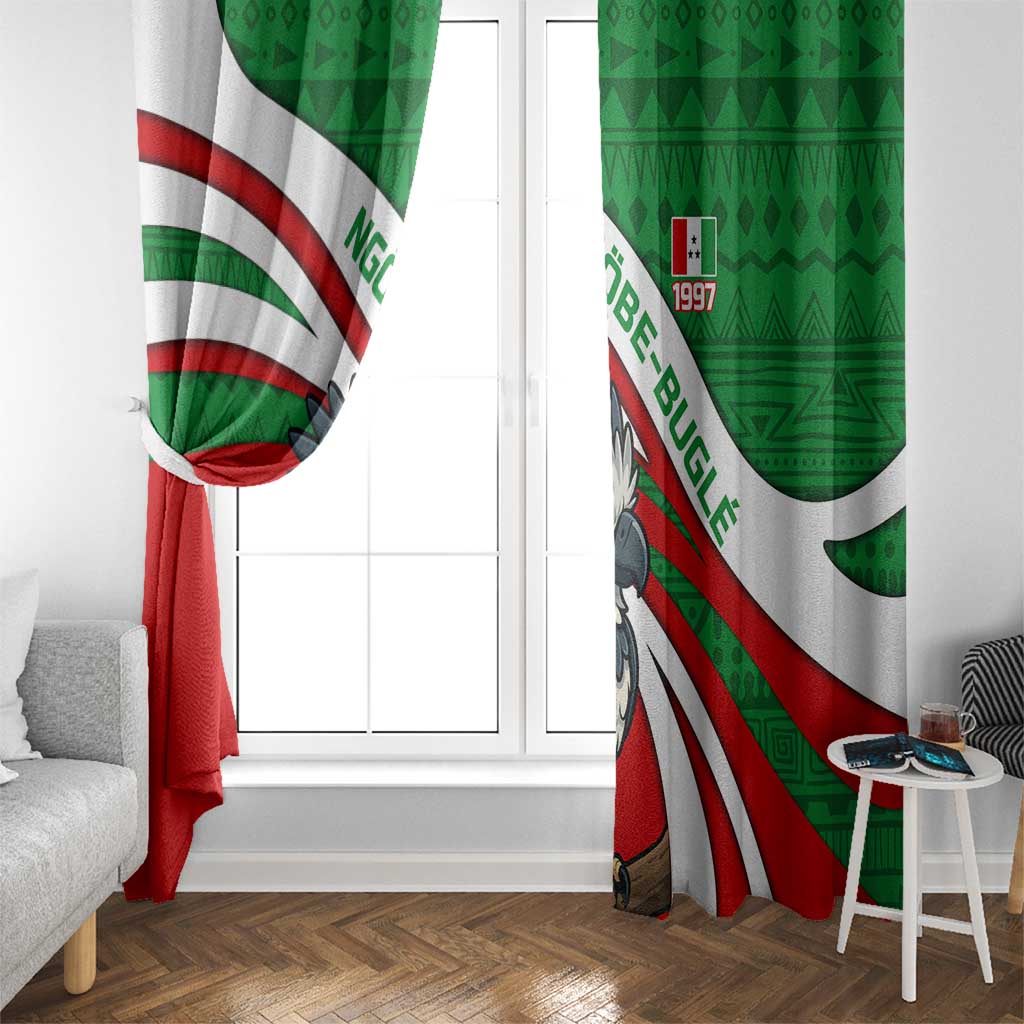 Indigenous Regions of Panama Ngabe-Bugle Window Curtain with Harpy Eagle Graphic and Green Red Tribal Pattern 1997 - Wonder Print Shop