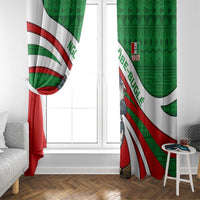 Indigenous Regions of Panama Ngabe-Bugle Window Curtain with Harpy Eagle Graphic and Green Red Tribal Pattern 1997 - Wonder Print Shop