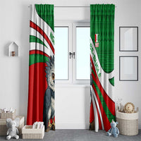 Indigenous Regions of Panama Ngabe-Bugle Window Curtain with Harpy Eagle Graphic and Green Red Tribal Pattern 1997 - Wonder Print Shop
