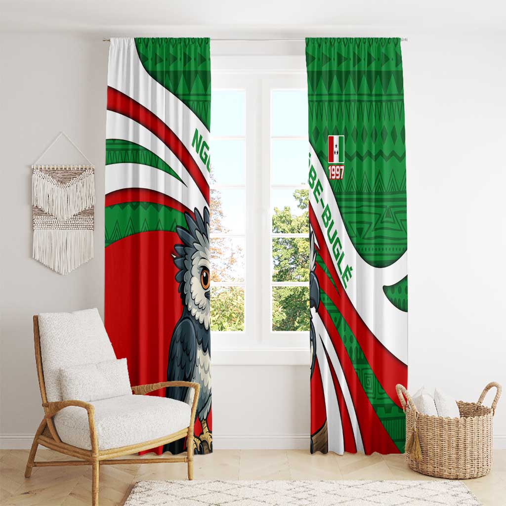 Indigenous Regions of Panama Ngabe-Bugle Window Curtain with Harpy Eagle Graphic and Green Red Tribal Pattern 1997 - Wonder Print Shop