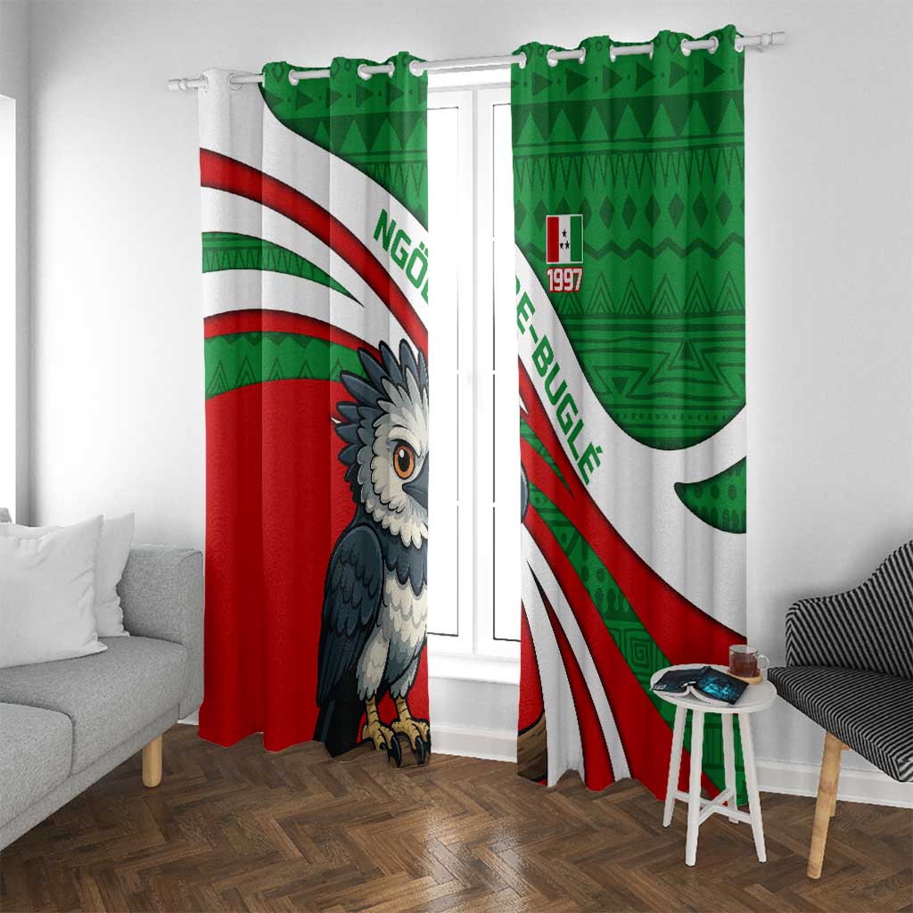 Indigenous Regions of Panama Ngabe-Bugle Window Curtain with Harpy Eagle Graphic and Green Red Tribal Pattern 1997 - Wonder Print Shop