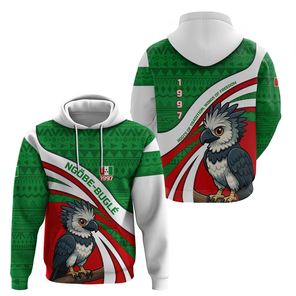 Indigenous Regions of Panama Ngabe-Bugle Zip Hoodie with Harpy Eagle Graphic and Green Red Tribal Pattern 1997 - Wonder Print Shop