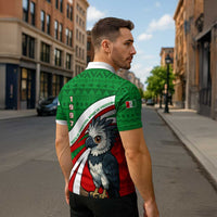 Indigenous Regions of Panama Ngabe-Bugle Zipper Polo Shirt with Harpy Eagle Graphic and Green Red Tribal Pattern 1997 - Wonder Print Shop