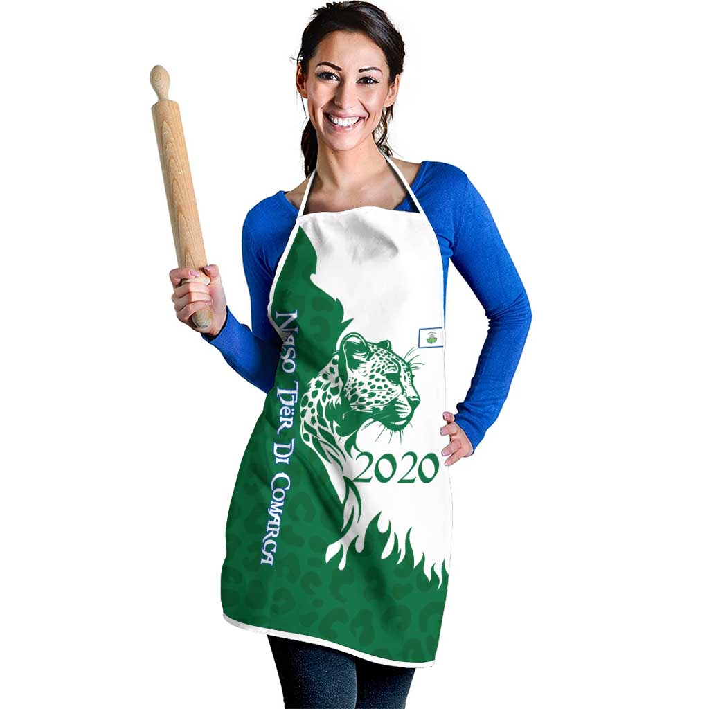 Indigenous Regions of Panama Naso Tjer Di Comarca Apron with Jaguar Graphic and Green White Territory and Life 2020 - Wonder Print Shop