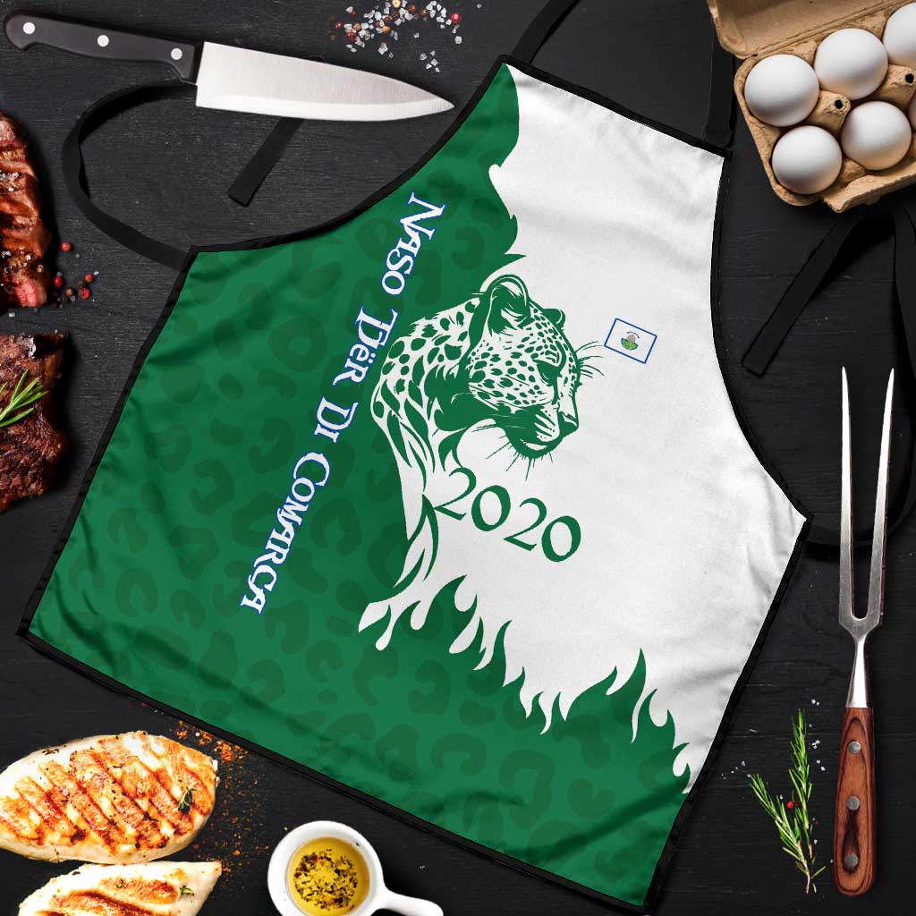 Indigenous Regions of Panama Naso Tjer Di Comarca Apron with Jaguar Graphic and Green White Territory and Life 2020 - Wonder Print Shop