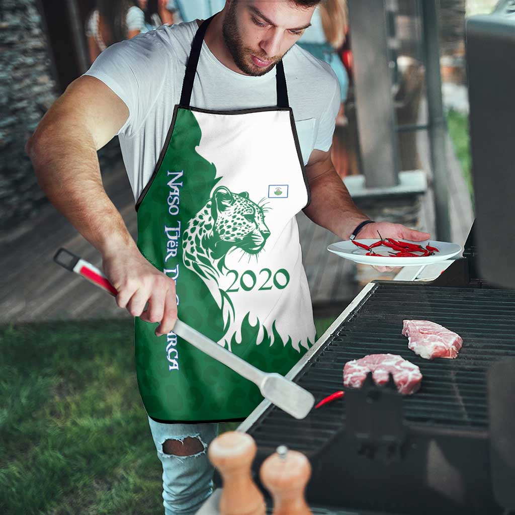 Indigenous Regions of Panama Naso Tjer Di Comarca Apron with Jaguar Graphic and Green White Territory and Life 2020 - Wonder Print Shop