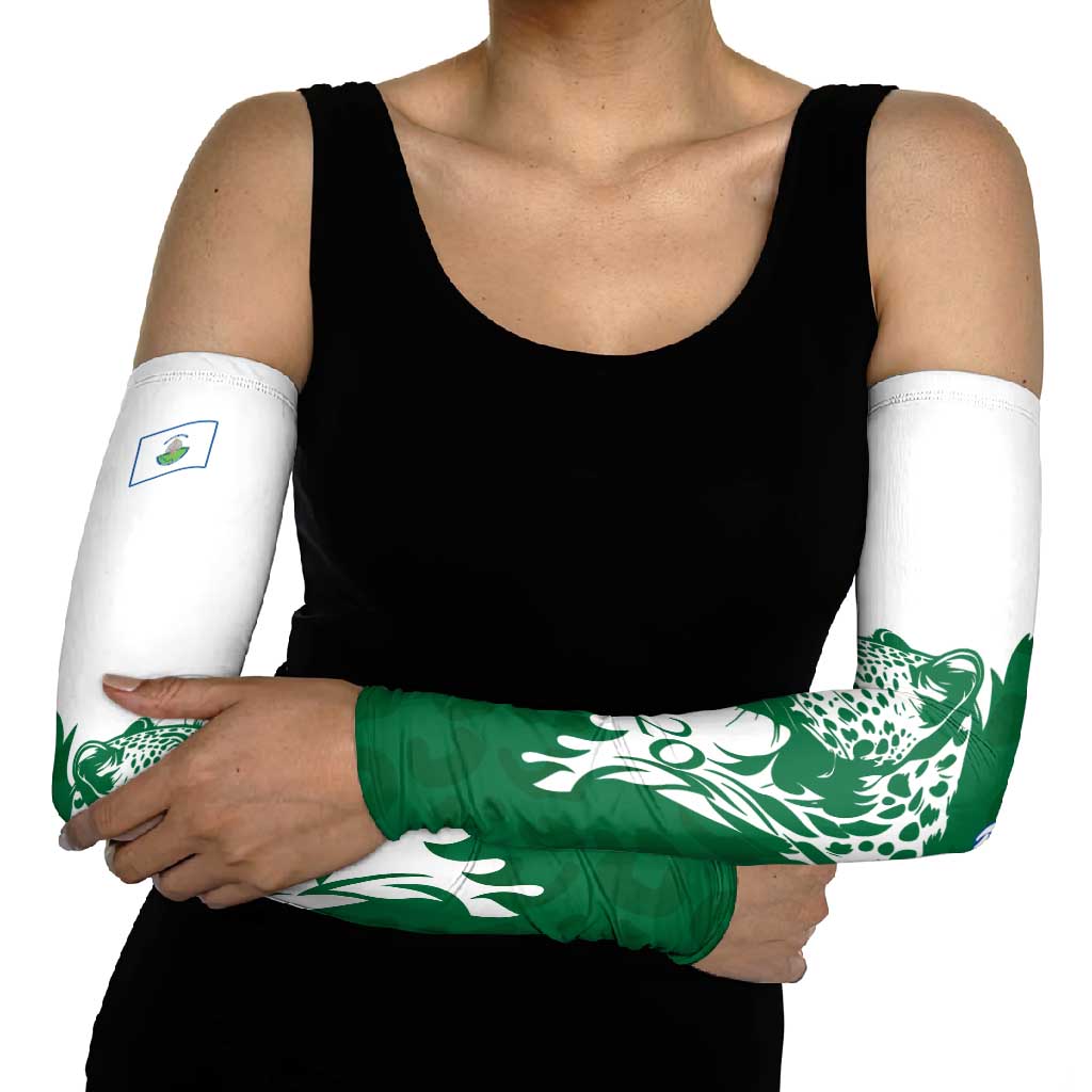 Indigenous Regions of Panama Naso Tjer Di Comarca Arm Sleeves with Jaguar Graphic and Green White Territory and Life 2020 - Wonder Print Shop