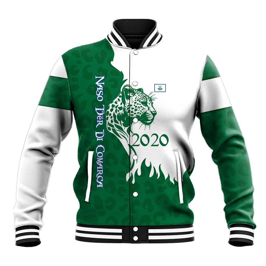 Indigenous Regions of Panama Naso Tjer Di Comarca Baseball Jacket with Jaguar Graphic and Green White Territory and Life 2020 - Wonder Print Shop