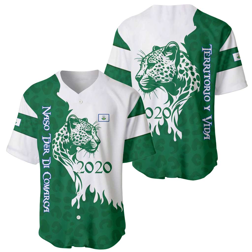 Indigenous Regions of Panama Naso Tjer Di Comarca Baseball Jersey with Jaguar Graphic and Green White Territory and Life 2020 - Wonder Print Shop