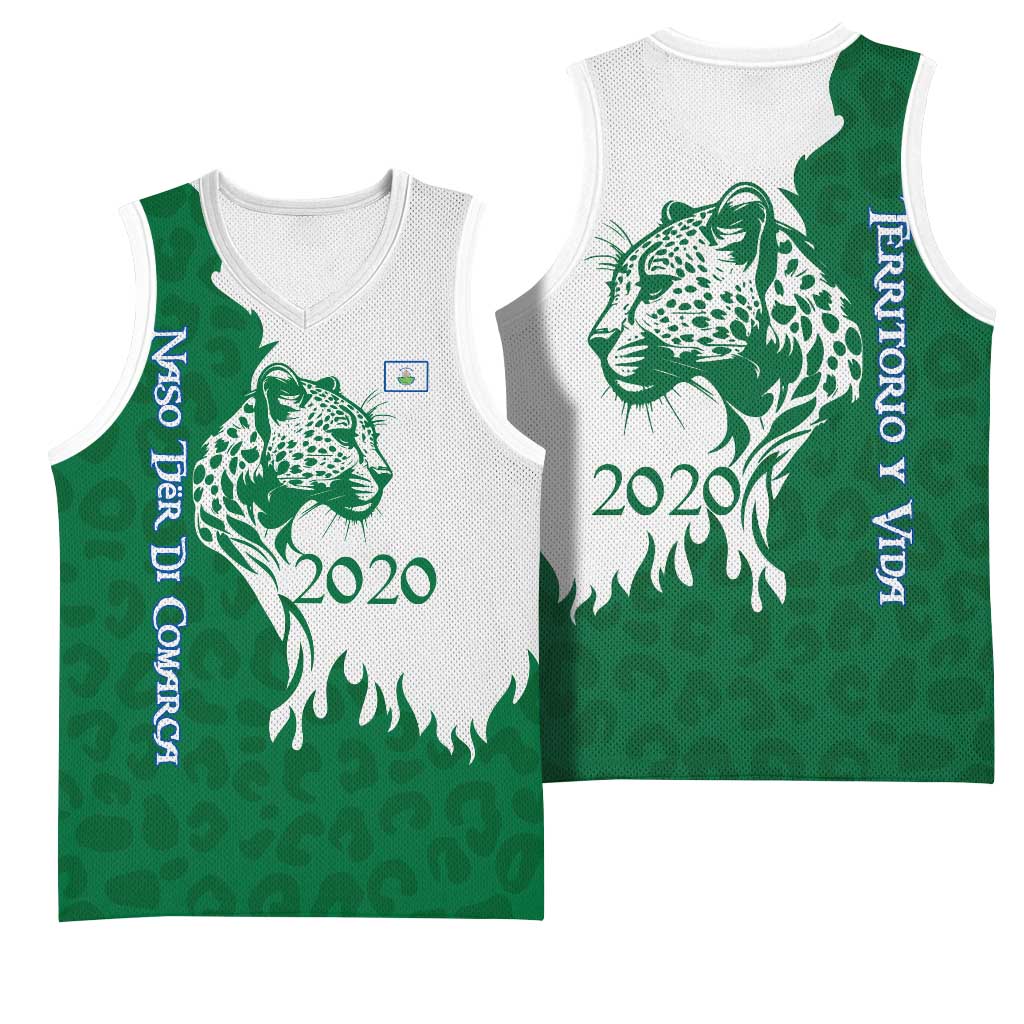 Indigenous Regions of Panama Naso Tjer Di Comarca Basketball Jersey with Jaguar Graphic and Green White Territory and Life 2020 - Wonder Print Shop