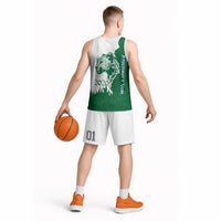 Indigenous Regions of Panama Naso Tjer Di Comarca Basketball Jersey with Jaguar Graphic and Green White Territory and Life 2020 - Wonder Print Shop