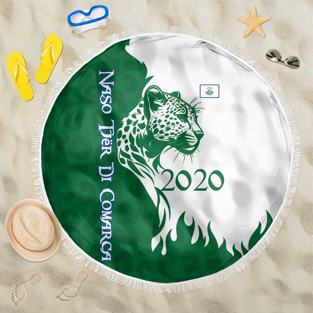 Indigenous Regions of Panama Naso Tjer Di Comarca Beach Blanket with Jaguar Graphic and Green White Territory and Life 2020 - Wonder Print Shop