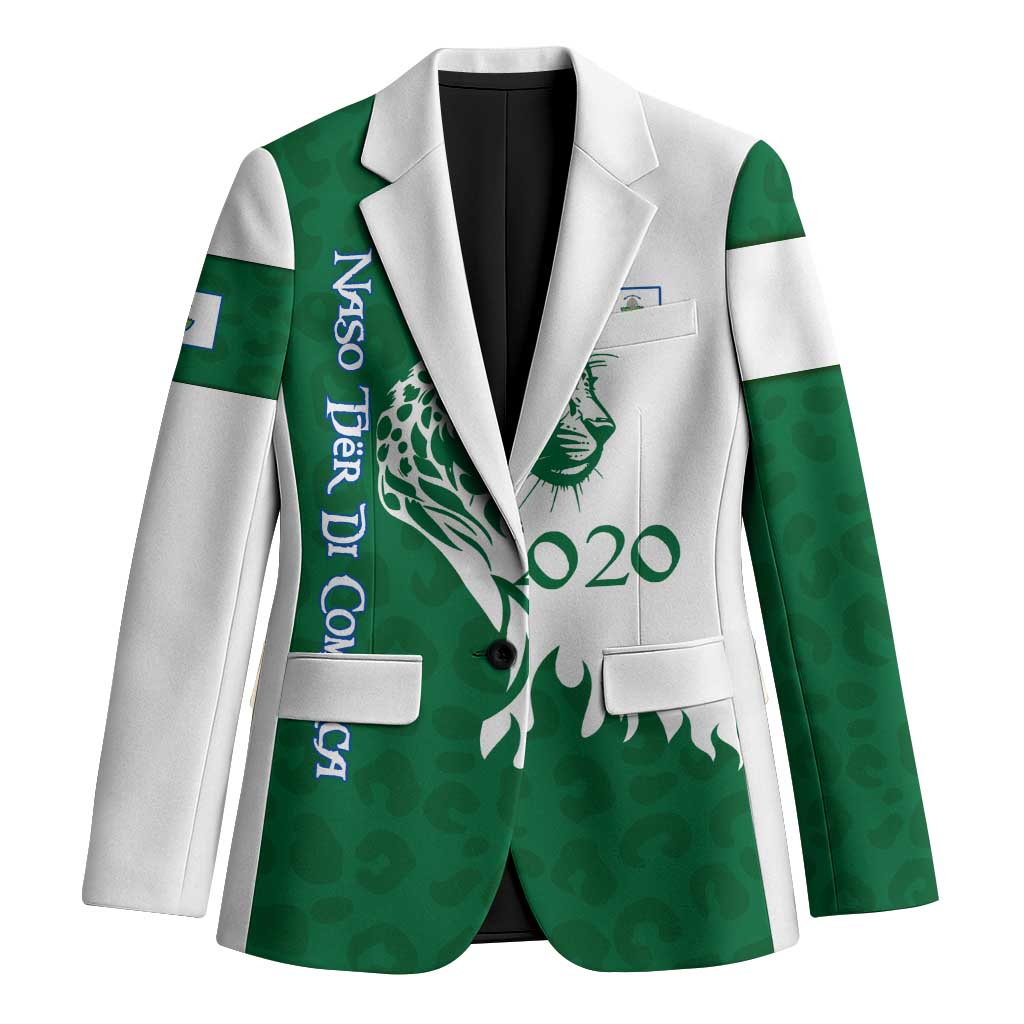 Indigenous Regions of Panama Naso Tjer Di Comarca Blazer with Jaguar Graphic and Green White Territory and Life 2020 - Wonder Print Shop