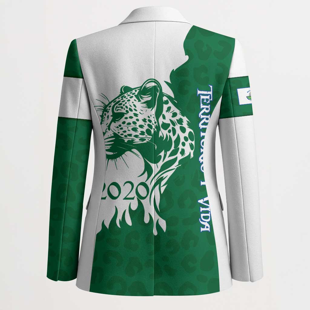 Indigenous Regions of Panama Naso Tjer Di Comarca Blazer with Jaguar Graphic and Green White Territory and Life 2020 - Wonder Print Shop