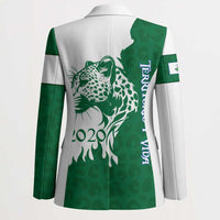 Indigenous Regions of Panama Naso Tjer Di Comarca Blazer with Jaguar Graphic and Green White Territory and Life 2020 - Wonder Print Shop