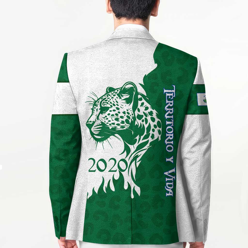 Indigenous Regions of Panama Naso Tjer Di Comarca Blazer with Jaguar Graphic and Green White Territory and Life 2020 - Wonder Print Shop
