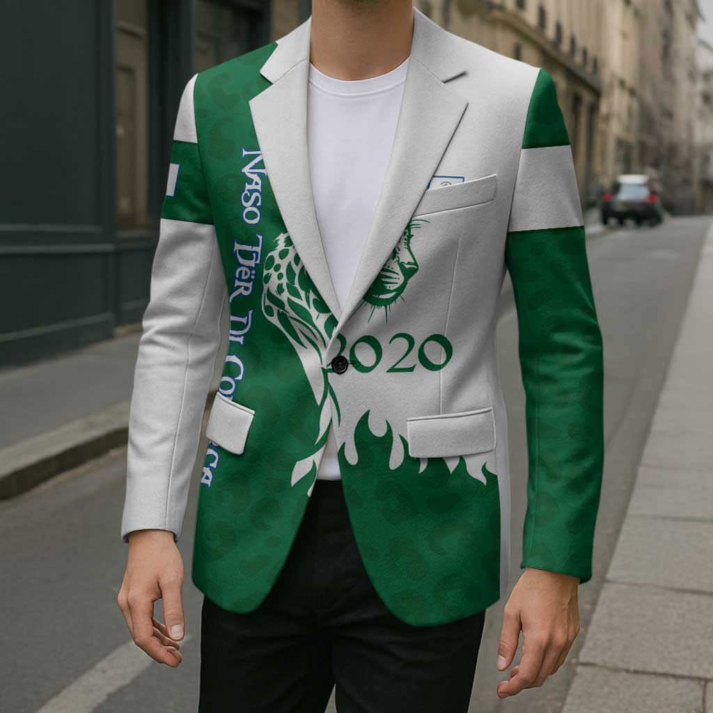 Indigenous Regions of Panama Naso Tjer Di Comarca Blazer with Jaguar Graphic and Green White Territory and Life 2020 - Wonder Print Shop