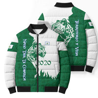Indigenous Regions of Panama Naso Tjer Di Comarca Bomber Puffer Jacket with Jaguar Graphic and Green White Territory and Life 2020 - Wonder Print Shop