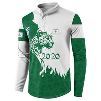 Indigenous Regions of Panama Naso Tjer Di Comarca Button Sweatshirt with Jaguar Graphic and Green White Territory and Life 2020 - Wonder Print Shop