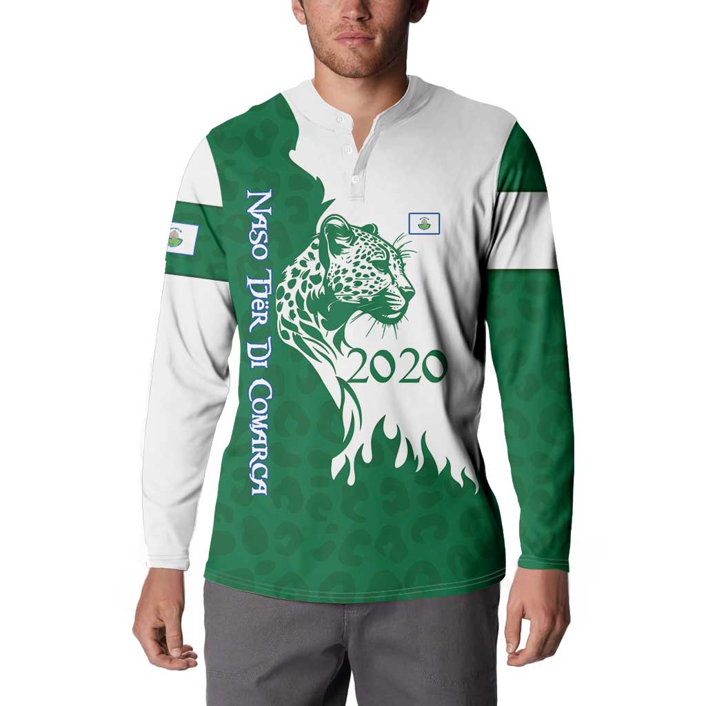 Indigenous Regions of Panama Naso Tjer Di Comarca Button Sweatshirt with Jaguar Graphic and Green White Territory and Life 2020 - Wonder Print Shop