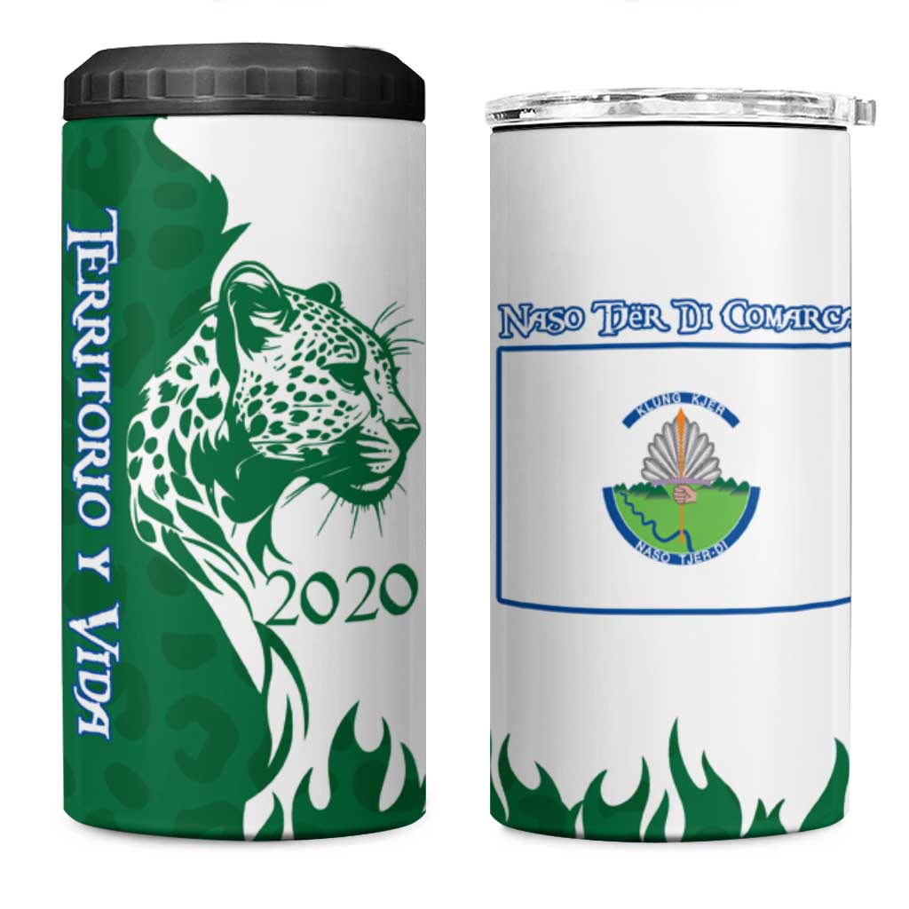 Indigenous Regions of Panama Naso Tjer Di Comarca 4 in 1 Can Cooler Tumbler with Jaguar Graphic and Green White Territory and Life 2020 - Wonder Print Shop