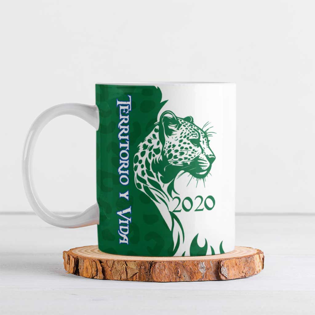 Indigenous Regions of Panama Naso Tjer Di Comarca Ceramic Mug with Jaguar Graphic and Green White Territory and Life 2020 - Wonder Print Shop