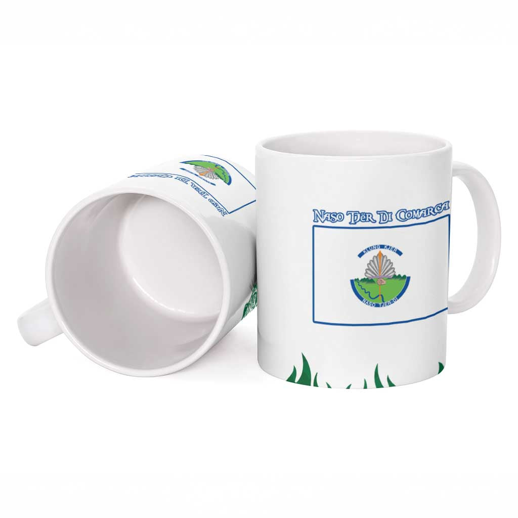 Indigenous Regions of Panama Naso Tjer Di Comarca Ceramic Mug with Jaguar Graphic and Green White Territory and Life 2020 - Wonder Print Shop