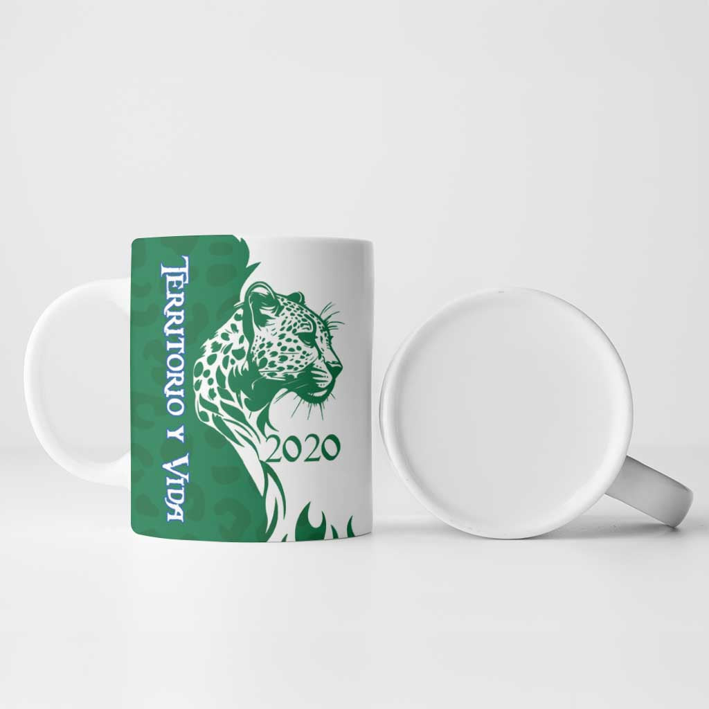 Indigenous Regions of Panama Naso Tjer Di Comarca Ceramic Mug with Jaguar Graphic and Green White Territory and Life 2020 - Wonder Print Shop