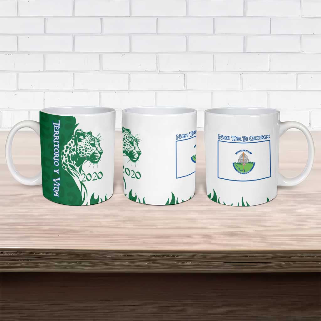 Indigenous Regions of Panama Naso Tjer Di Comarca Ceramic Mug with Jaguar Graphic and Green White Territory and Life 2020 - Wonder Print Shop