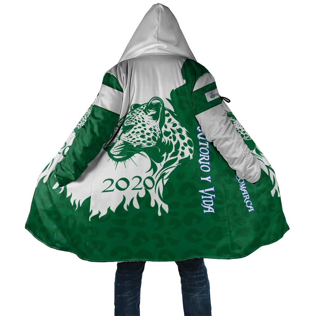 Indigenous Regions of Panama Naso Tjer Di Comarca Cloak with Jaguar Graphic and Green White Territory and Life 2020 - Wonder Print Shop