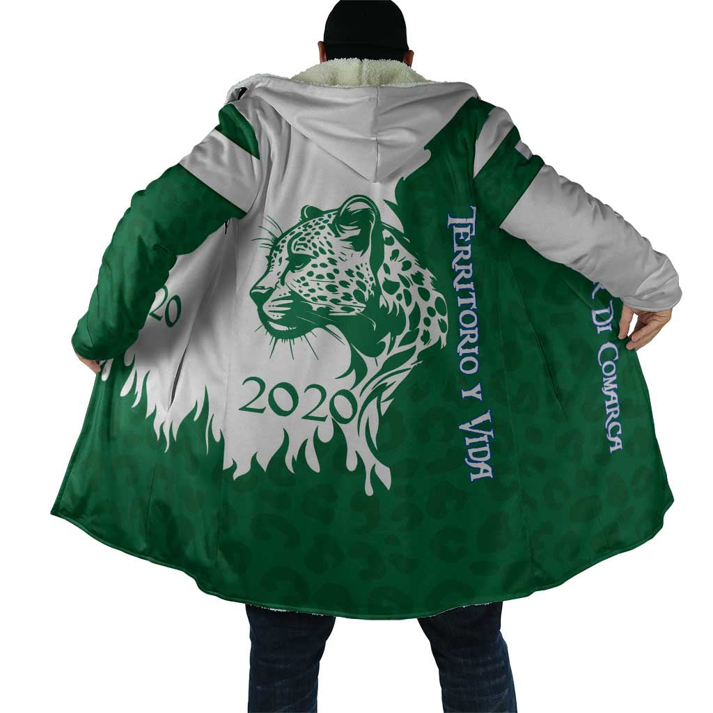 Indigenous Regions of Panama Naso Tjer Di Comarca Cloak with Jaguar Graphic and Green White Territory and Life 2020 - Wonder Print Shop
