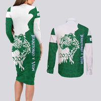 Indigenous Regions of Panama Naso Tjer Di Comarca Couples Matching Long Sleeve Bodycon Dress and Long Sleeve Button Shirt with Jaguar Graphic and Green White Territory and Life 2020 - Wonder Print Shop