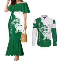 Indigenous Regions of Panama Naso Tjer Di Comarca Couples Matching Mermaid Dress and Long Sleeve Button Shirt with Jaguar Graphic and Green White Territory and Life 2020 - Wonder Print Shop