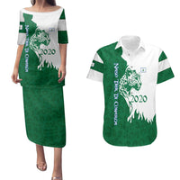 Indigenous Regions of Panama Naso Tjer Di Comarca Couples Matching Puletasi and Hawaiian Shirt with Jaguar Graphic and Green White Territory and Life 2020 - Wonder Print Shop