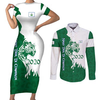Indigenous Regions of Panama Naso Tjer Di Comarca Couples Matching Short Sleeve Bodycon Dress and Long Sleeve Button Shirt with Jaguar Graphic and Green White Territory and Life 2020 - Wonder Print Shop