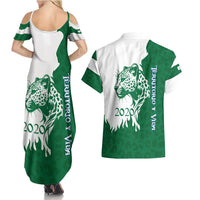 Indigenous Regions of Panama Naso Tjer Di Comarca Couples Matching Summer Maxi Dress and Hawaiian Shirt with Jaguar Graphic and Green White Territory and Life 2020 - Wonder Print Shop