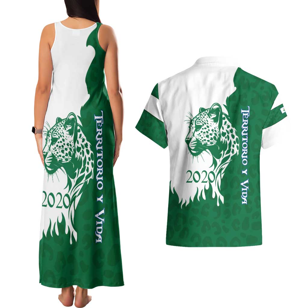 Indigenous Regions of Panama Naso Tjer Di Comarca Couples Matching Tank Maxi Dress and Hawaiian Shirt with Jaguar Graphic and Green White Territory and Life 2020 - Wonder Print Shop